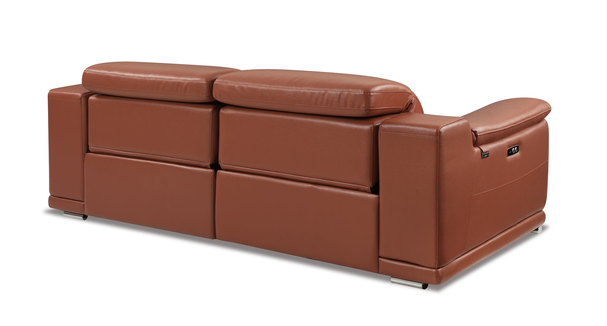 Genuine Italian Leather Power Reclining Sofa Camel Foam Leather