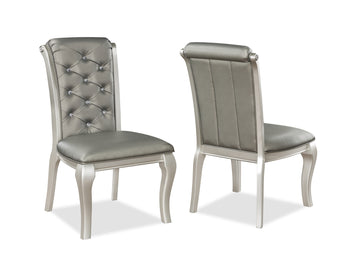 Formal Luxurious Dining Chairs Set Of 2 Champagne Silver Solid Wood High Quality Faux Leather Cushion Button Tufted Side Chairs Kitchen Dining Room Furniture Champagne Solid Wood