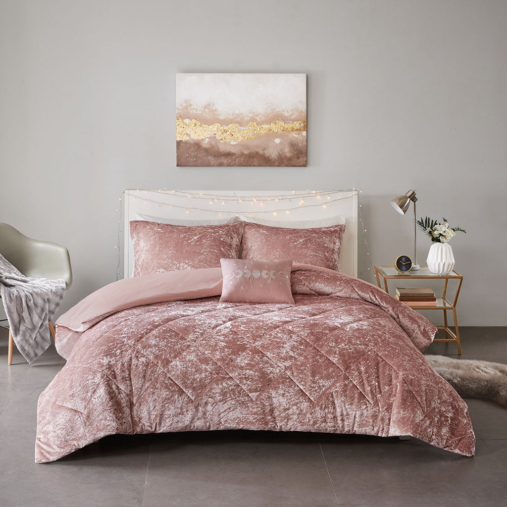 Velvet Duvet Cover Set King Blush Polyester