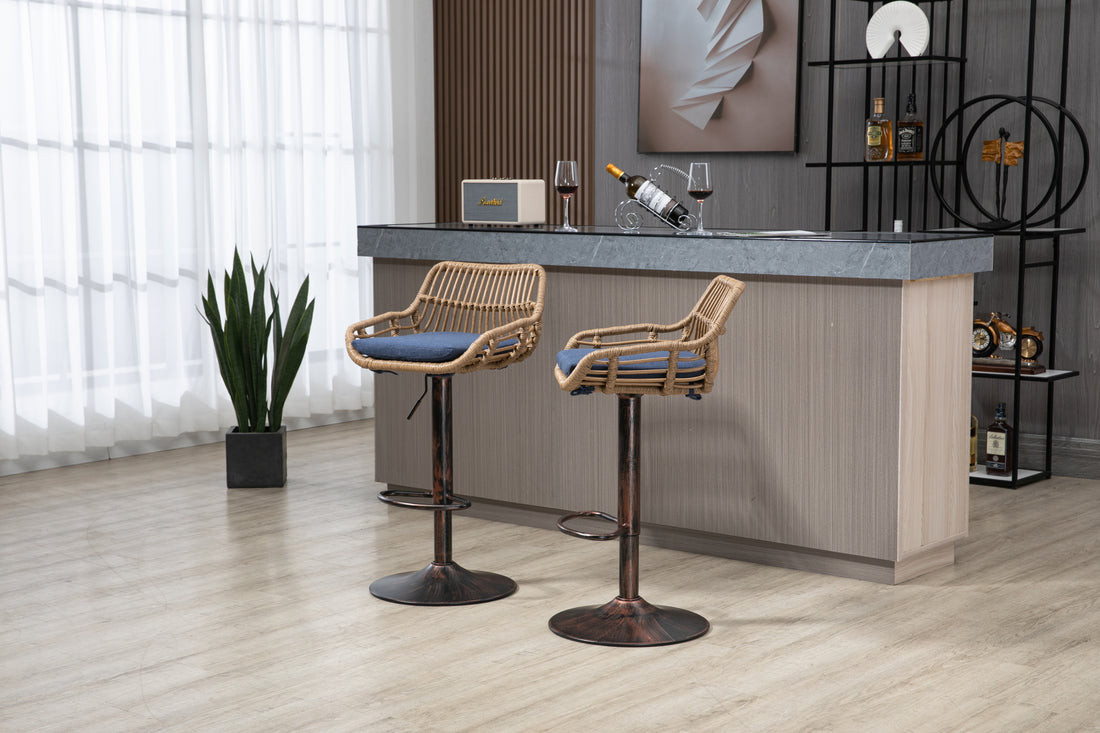 Coolmore Swivel Bar Stools Set Of 2 Adjustable Counter Height Chairs With Footrest For Kitchen, Dining Room 2Pc Set Blue Polyester