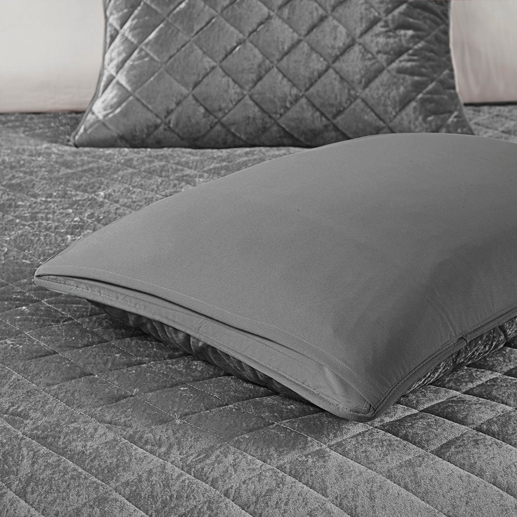 Velvet Quilt Set Full Grey Polyester