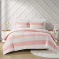 Cotton Cabana Stripe Reversible Comforter Set With Rainbow Reverse Full Pink Cotton