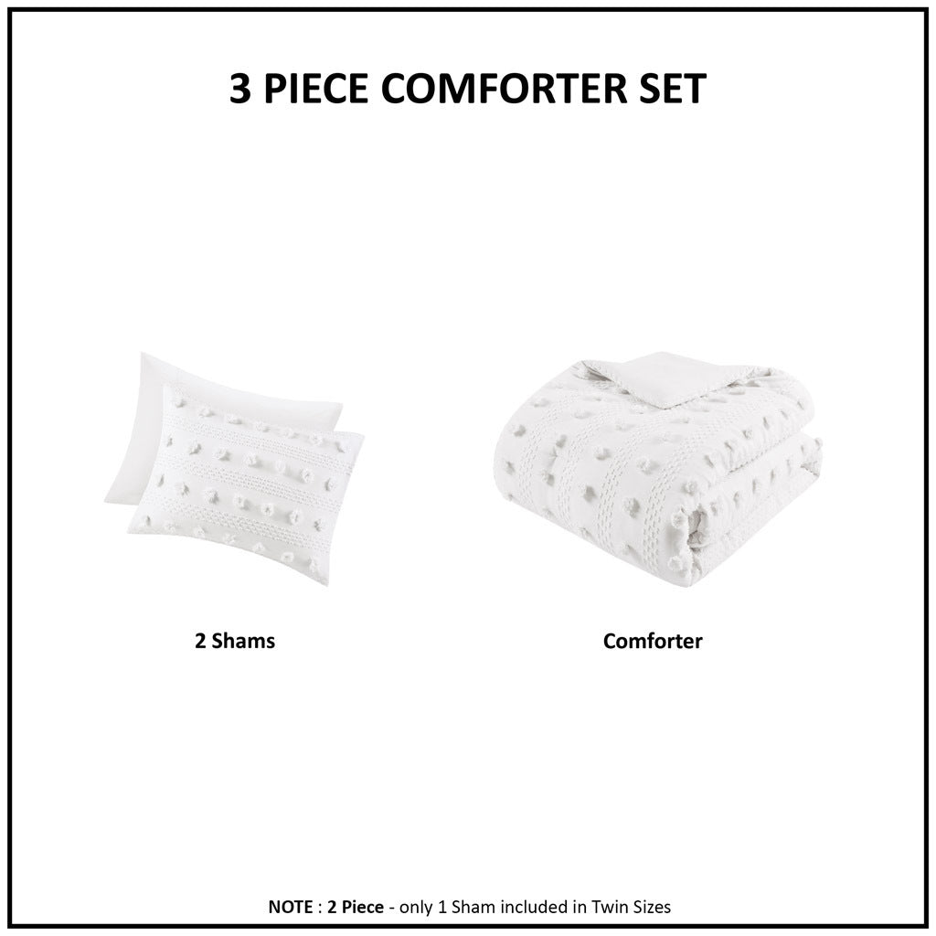 Clip Jacquard Comforter Set Full Ivory Polyester