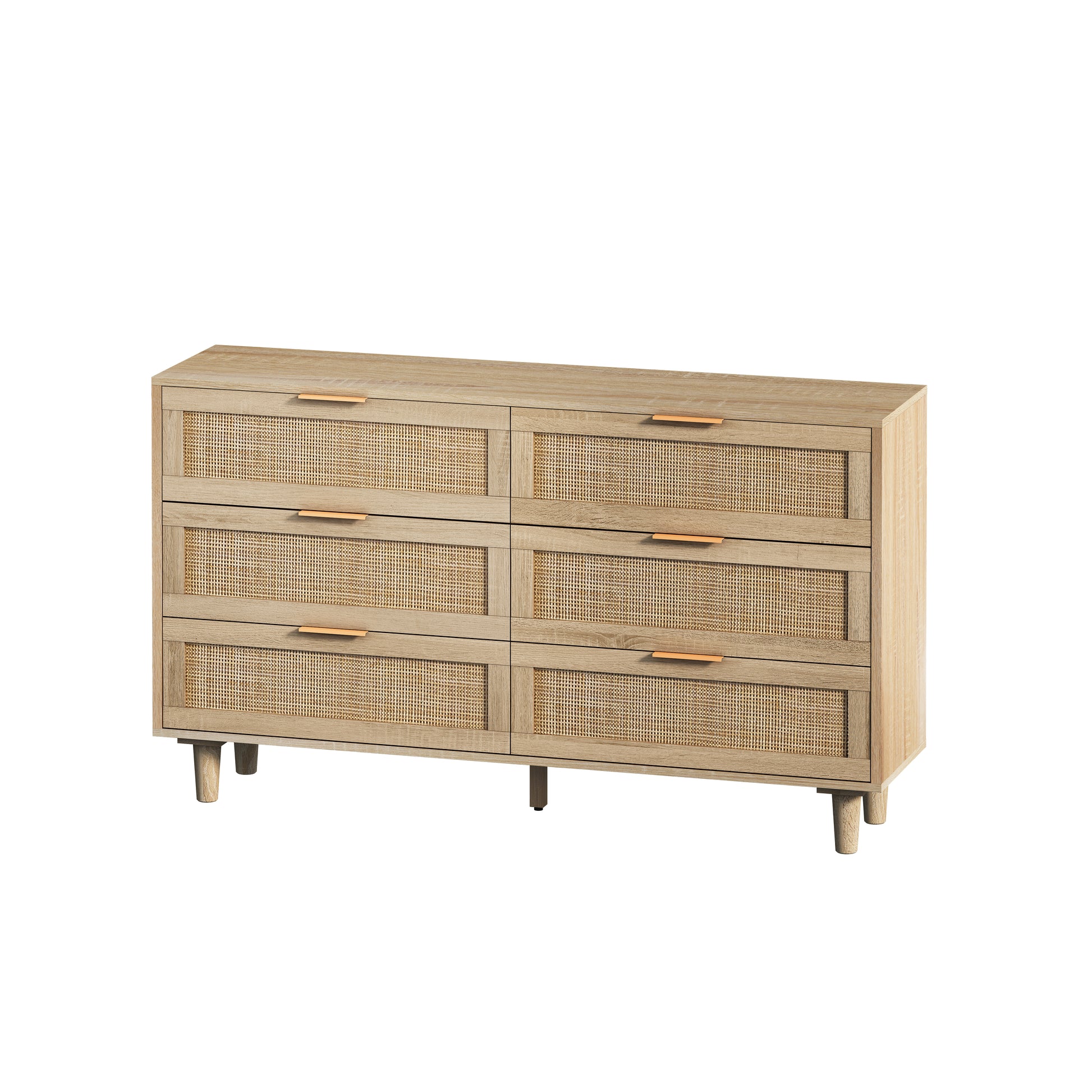 51.18"6 Drawers Rattan Storage Cabinet Rattan Drawer,For Bedroom,Living Room,Natural Same Sku:W757P198980 Natural Particle Board
