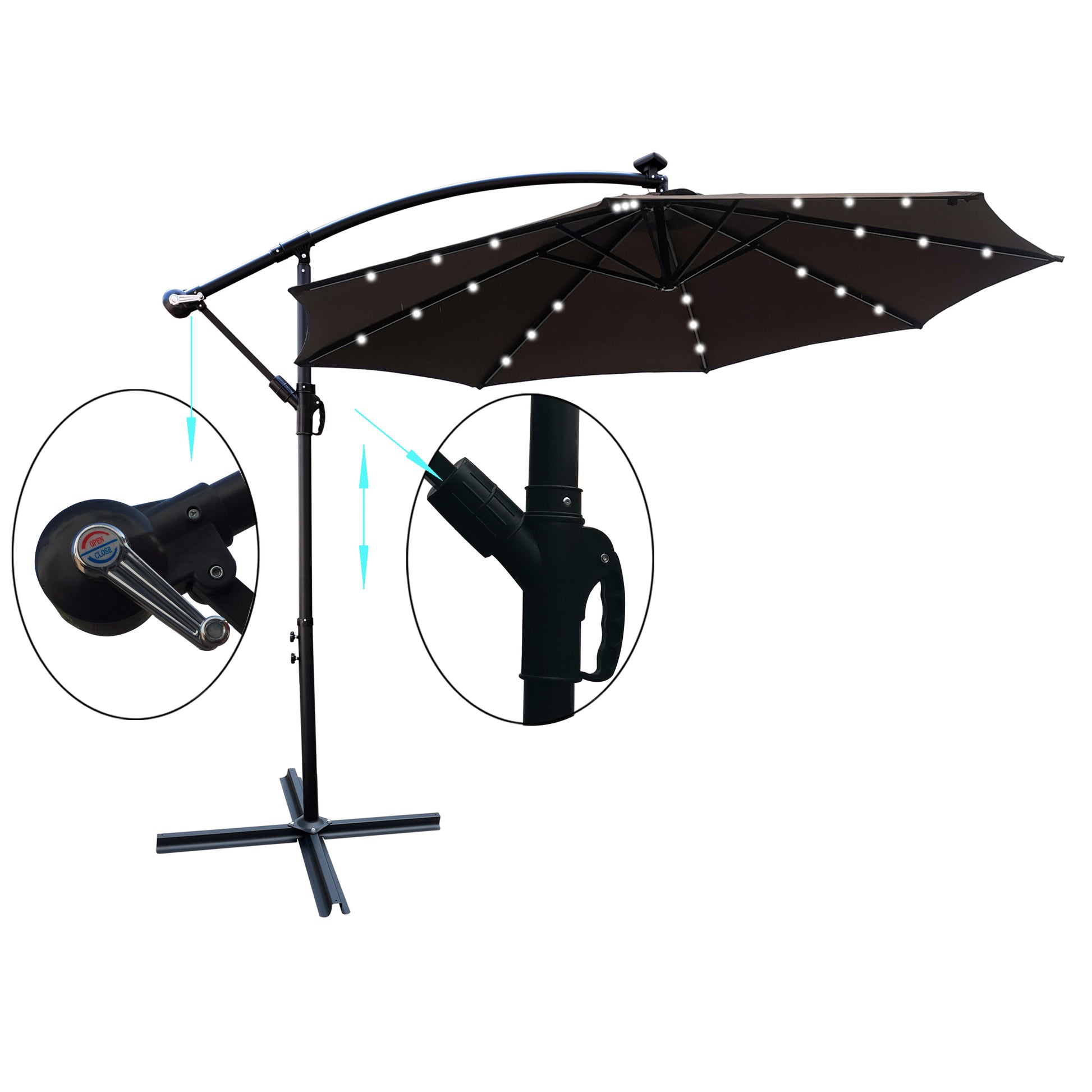 10 ft Outdoor Patio Umbrella Solar Powered Led Lighted Sun Shade Market Waterproof 8 Ribs Umbrella With Crank And Cross Base For Garden Deck Backyard 10 ft Outdoor Patio Umbrella Solar Powered Led Lighted Sun Shade Market Waterproof 8 Ribs Umbrella With Crank And Cross Base For Garden Deck Backyard