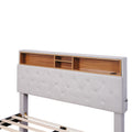 Full Size Upholstered Platform Bed With Storage Headboard, Led, Usb Charging And 2 Drawers, Beige Box Spring Not Required Beige Wood Linen Upholstered