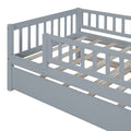 Twin Size Wood Daybed With Trundle And Fence Guardrails, Gray Twin Gray Solid Wood Mdf