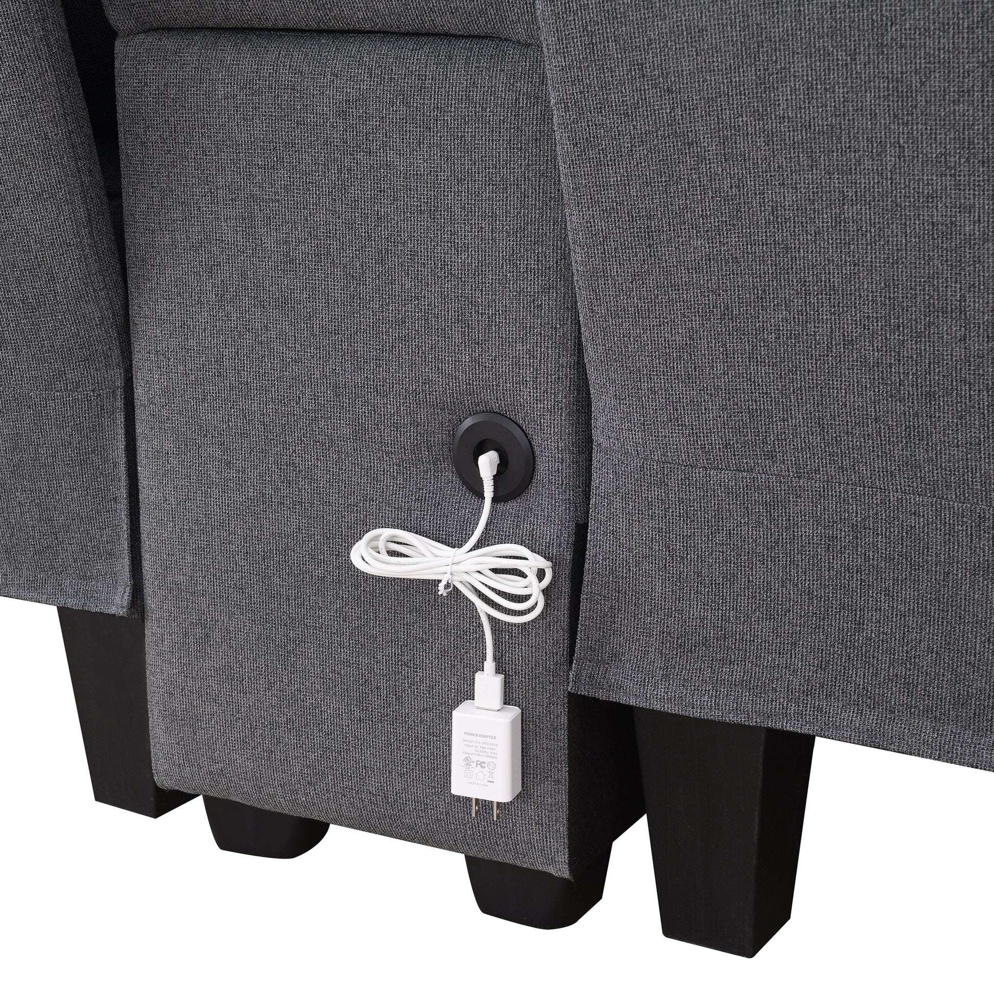 114.2" Upholstered Sofa With Console, 2 Cupholders And 2 Usb Ports Wired Or Wirelessly Charged, Modern Linen Fabric Couches With 4 Pillows For Living Room, Apartment 4 Seat Dark Grey Fabric 4 Seat