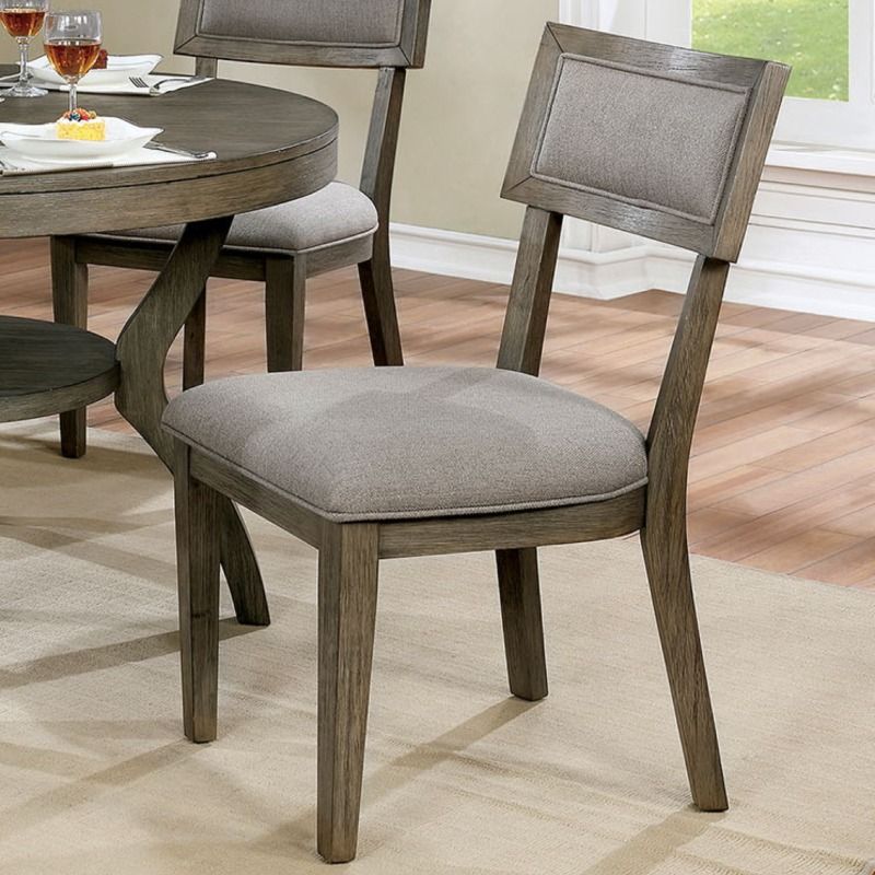 Rustic Grey Solid Wood 5Pc Dining Set Round Dining Table W Shelf And 4Sx Side Chairs Dining Room Furniture Fabric Upholstered Seat Gray Dining Room Modern,Rustic,Transitional Rubberwood Solid Wood