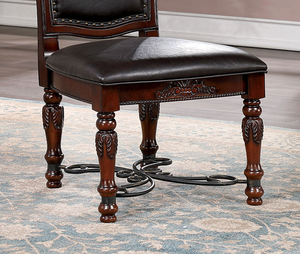 Majestic Traditional Set Of 2Pcs Side Chairs Brown Cherry Solid Wood Faux Wood Carved Details Blackseats Formal Dining Room Furniture Brown Brown Dining Room Luxury,Traditional,Vintage Dining Chairs Rubberwood Solid Back Solid Wood