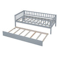 Twin Size Wood Daybed With Trundle And Fence Guardrails, Gray Twin Gray Solid Wood Mdf