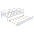 Twin Size Wood Daybed With Trundle And Fence Guardrails, White Twin White Solid Wood Mdf