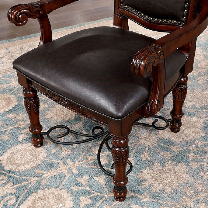 Majestic Traditional 2Pcs Arm Chairs Brown Cherry Solid Wood Faux Wood Carved Details Blackseats Formal Dining Room Furniture Brown Brown Dining Room Luxury,Traditional,Vintage Dining Chairs