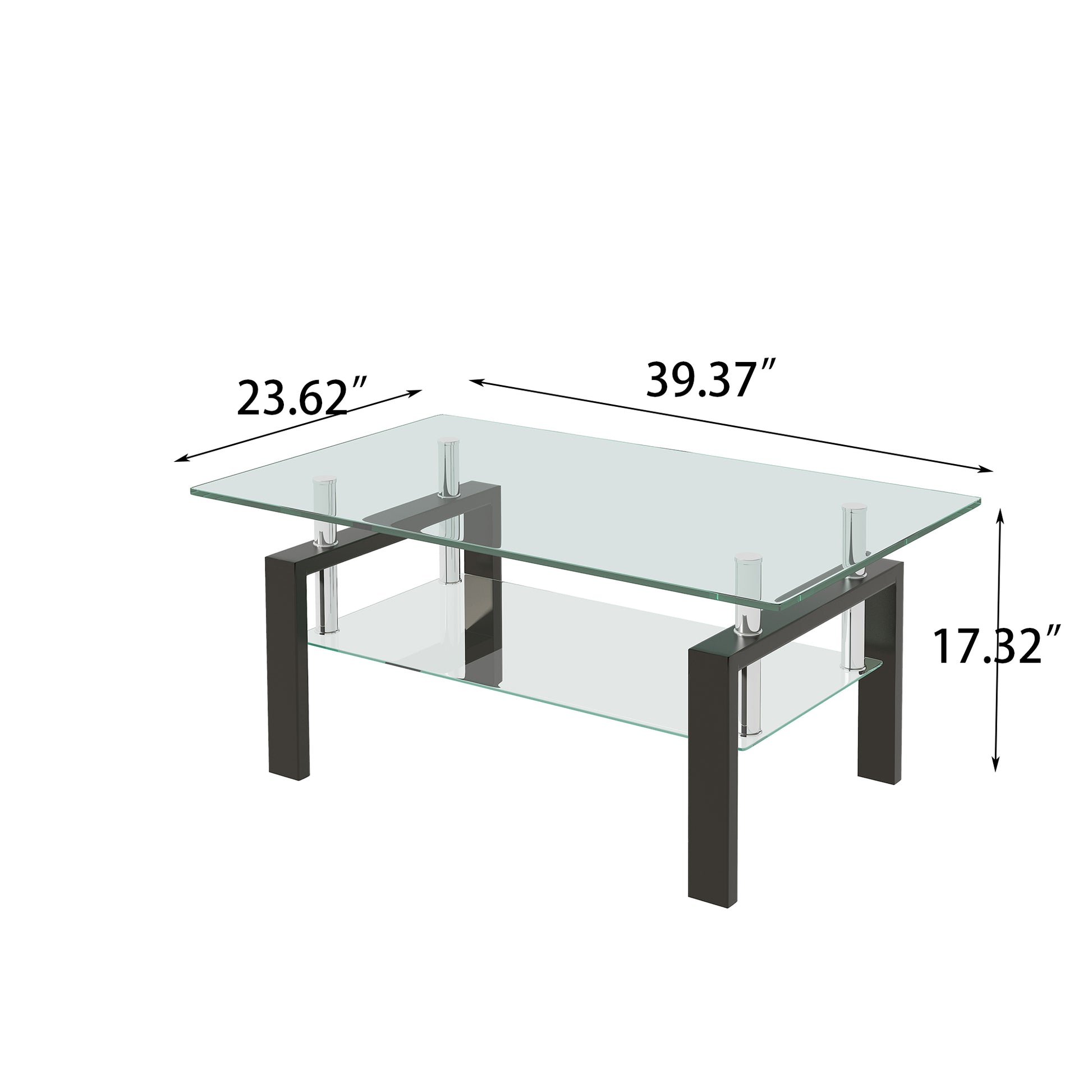 Tempered Clear Glass Coffee Table, 2 Layers Coffee Table Living Room Center Table Transparent Glass