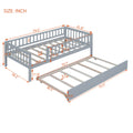 Twin Size Wood Daybed With Trundle And Fence Guardrails, Gray Twin Gray Solid Wood Mdf