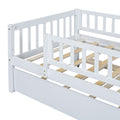 Twin Size Wood Daybed With Trundle And Fence Guardrails, White Twin White Solid Wood Mdf