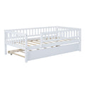 Twin Size Wood Daybed With Trundle And Fence Guardrails, White Twin White Solid Wood Mdf