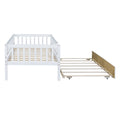 Twin Size Wood Daybed With Trundle And Fence Guardrails, White Twin White Solid Wood Mdf