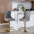 Thick Golden Swivel Velvet Barstools Adjusatble Seat Height From 25 33 Inch, Modern Upholstered Bar Stools With Backs Comfortable Tufted For Home Pub And Kitchen Island Gray,Set Of 2 Gray Foam Velvet