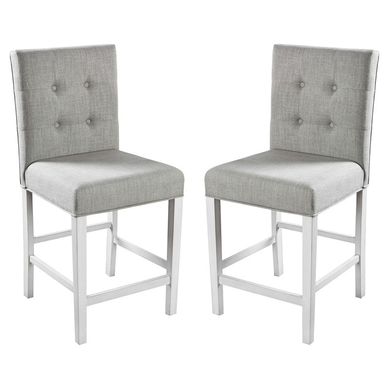 Set Of 2Pc Counter Height Dining Chairs Antique White Solid Wood Dining Room Furniture Tufted Back Padded Upholstered Seat. Antique White White Dining Room Classic,Contemporary,Modern Dining Chairs Rubberwood Tufted Back Solid Wood