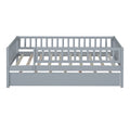 Twin Size Wood Daybed With Trundle And Fence Guardrails, Gray Twin Gray Solid Wood Mdf