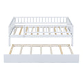 Twin Size Wood Daybed With Trundle And Fence Guardrails, White Twin White Solid Wood Mdf