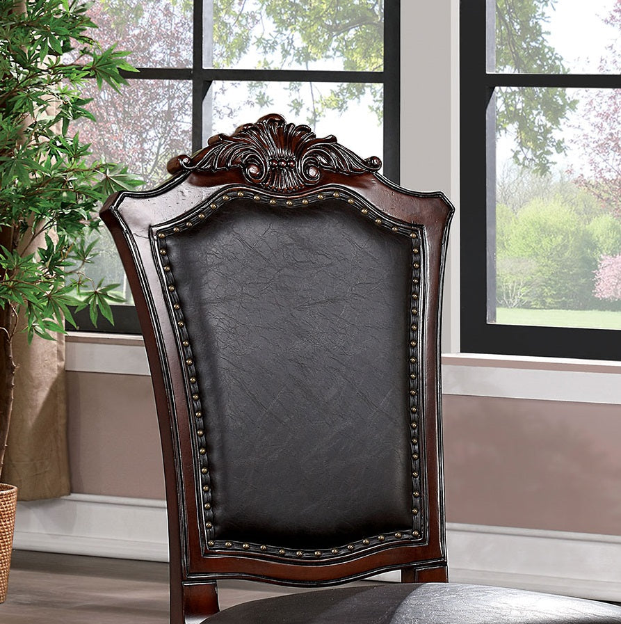 Majestic Traditional Set Of 2Pcs Side Chairs Brown Cherry Solid Wood Faux Wood Carved Details Blackseats Formal Dining Room Furniture Brown Brown Dining Room Luxury,Traditional,Vintage Dining Chairs Rubberwood Solid Back Solid Wood