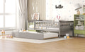 Twin Size Wood Daybed With Trundle And Fence Guardrails, Gray Twin Gray Solid Wood Mdf