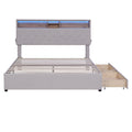 Queen Size Upholstered Platform Bed With Storage Headboard, Led, Usb Charging And 2 Drawers, Beige Beige Upholstered