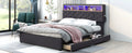 Queen Size Upholstered Platform Bed With Storage Headboard, Led, Usb Charging And 2 Drawers, Dark Gray Dark Gray Upholstered
