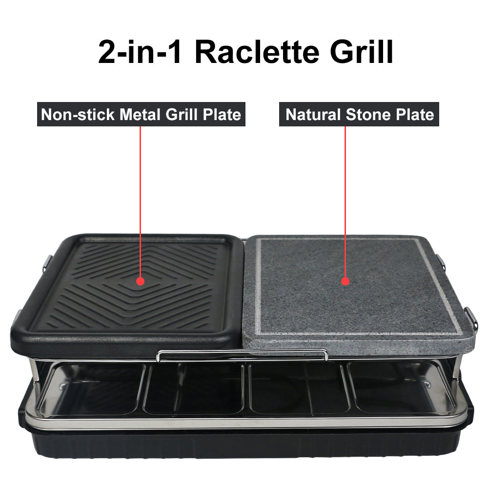 Dual Raclette Table Grill w Non Stick Grilling