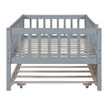 Twin Size Wood Daybed With Trundle And Fence Guardrails, Gray Twin Gray Solid Wood Mdf