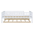 Twin Size Wood Daybed With Trundle And Fence Guardrails, White Twin White Solid Wood Mdf