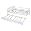 Twin Size Wood Daybed With Trundle And Fence Guardrails, White Twin White Solid Wood Mdf