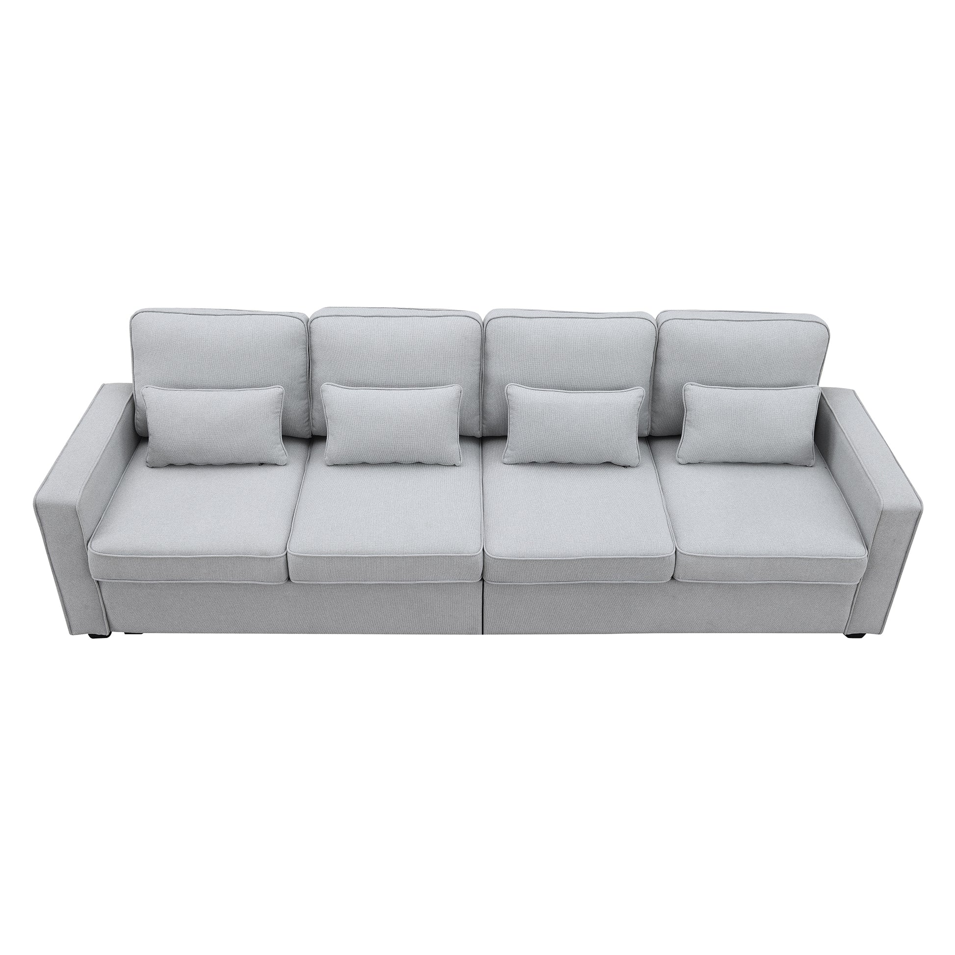 104" 4 Seater Modern Linen Fabric Sofa With Armrest Pockets And 4 Pillows,Minimalist Style Couch For Living Room, Apartment, Office,3 Colors Light Grey Fabric 4 Seat