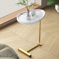 White C Shaped Side Table, Small Sofa Table For Cough, Bederoom White Metal