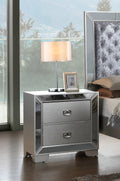 Modern Silver Champagne Bedside Table Champagne 2 Drawers Bedroom Rectangle Mirrored Wood Glass