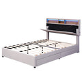 Full Size Upholstered Platform Bed With Storage Headboard, Led, Usb Charging And 2 Drawers, Beige Box Spring Not Required Beige Wood Linen Upholstered