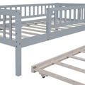 Twin Size Wood Daybed With Trundle And Fence Guardrails, Gray Twin Gray Solid Wood Mdf