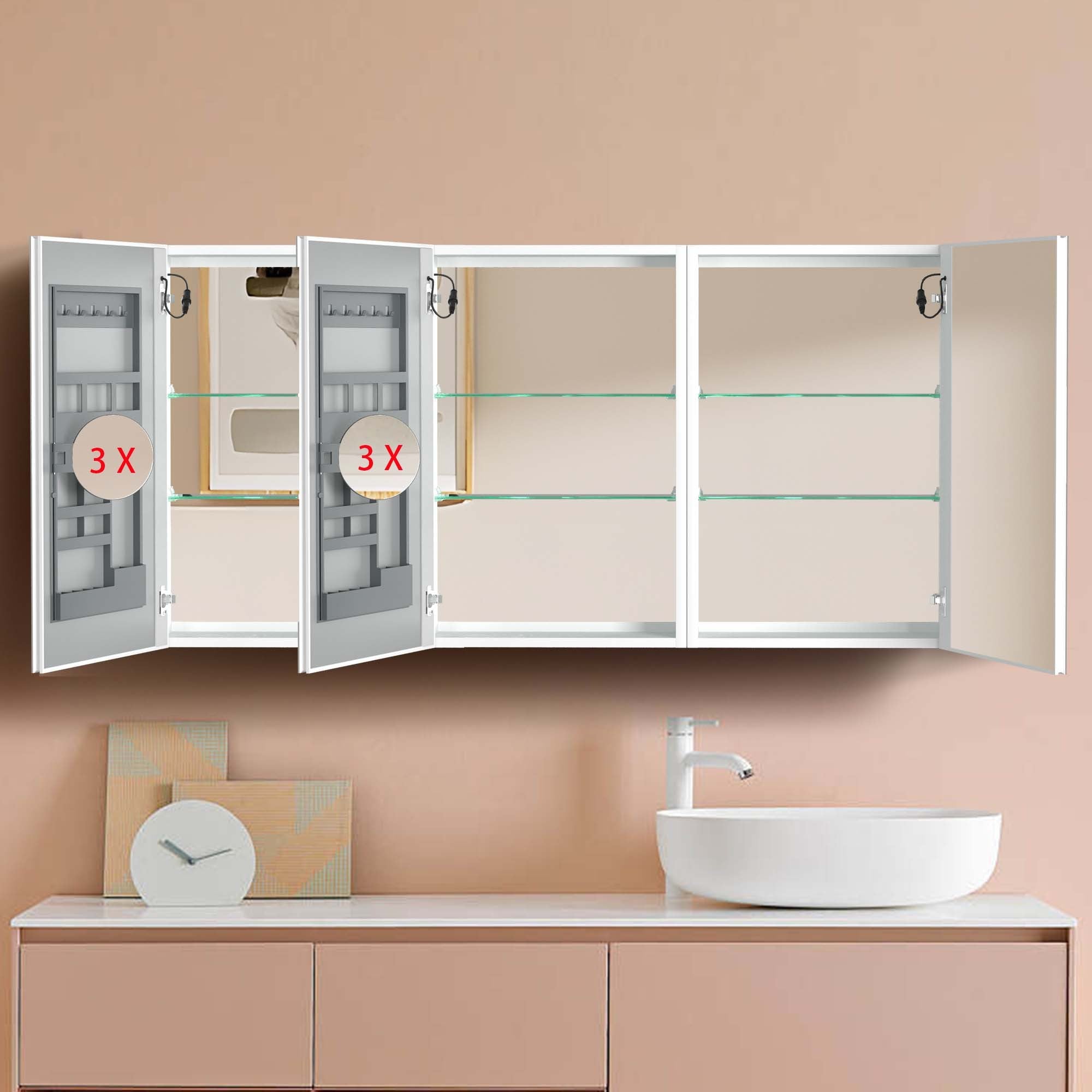 60x30 Inch LED Bathroom Medicine Cabinet Surface Mount white-aluminium