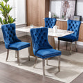 Nikki Collection Modern, High End Tufted Solid Wood Contemporary Velvet Upholstered Dining Chair With Chrome Stainless Steel Plating Legs,Nailhead Trim,Set Of 2,Blue And Chrome, Sw1701Bl Blue Foam Velvet