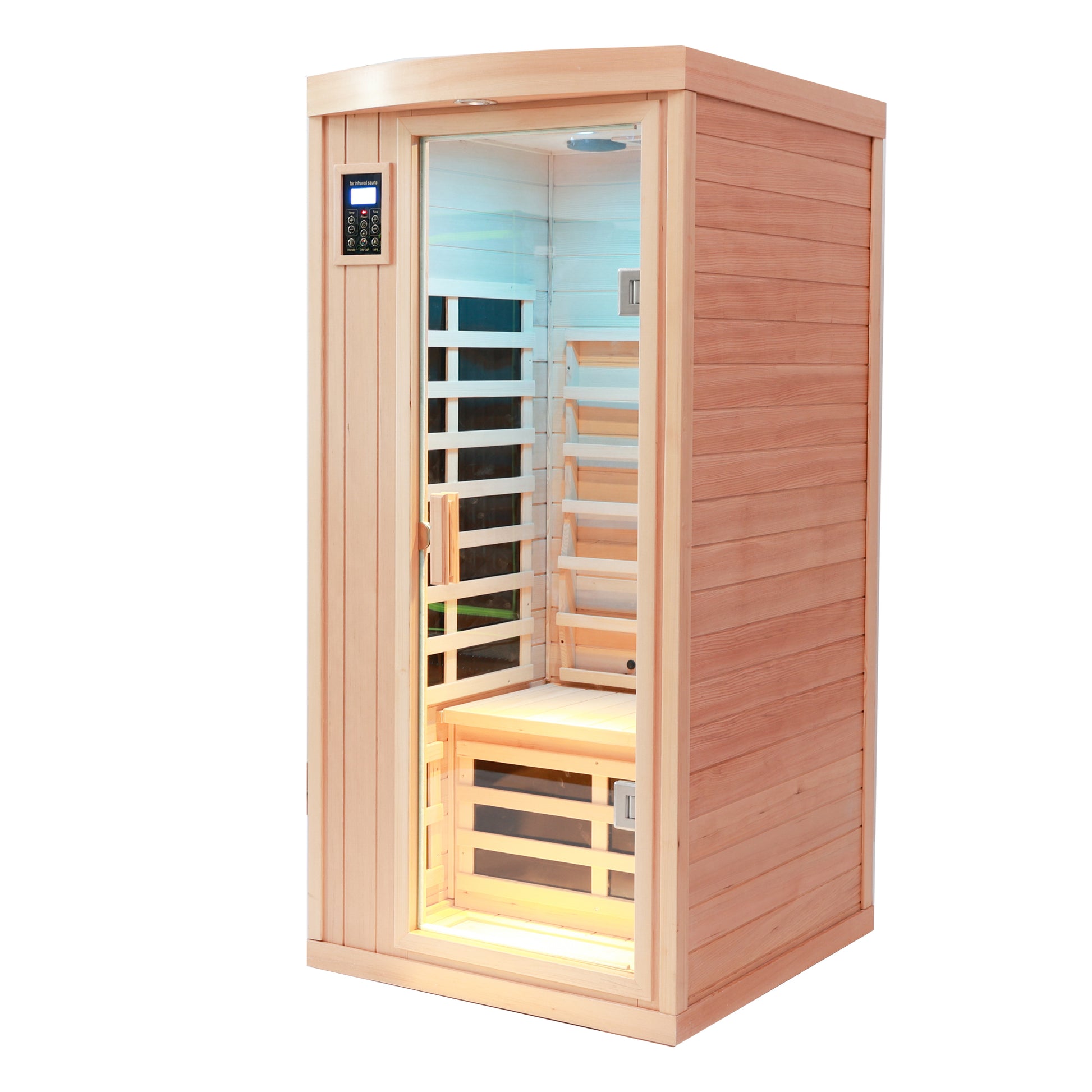 One person hemlock sauna room Far infrared plus