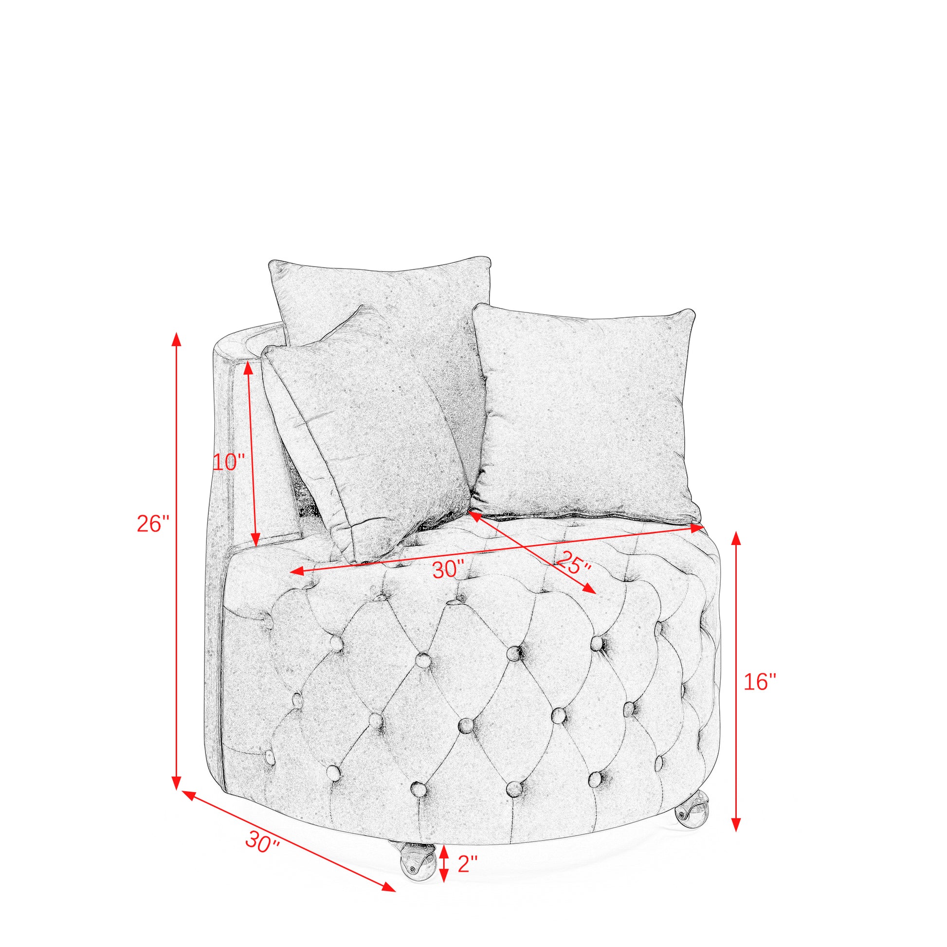 Velvet Upholstered Swivel Chair For Living Room, With Button Tufted Design And Movable Wheels, Including 3 Pillows, Beige Beige Foam