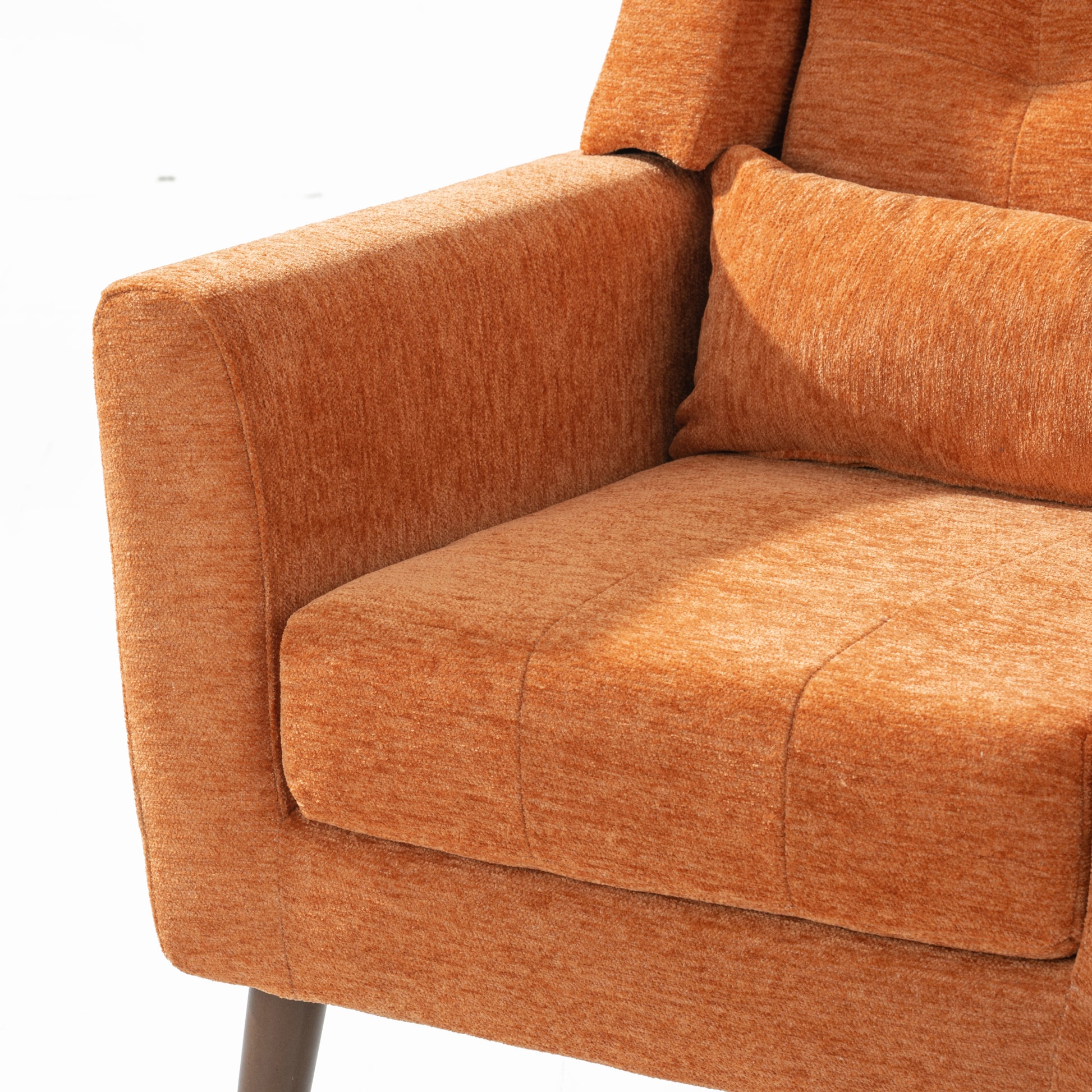 Modern Accent Chair,Chenille Arm Chairs For Living Room,Upholstered Mordern Armchair,Comfy Soft Padded Lounge Chair In Small Space, Bedroom, W Pillow, Solid Wood Leg Orange Orange Light Brown Primary Living Space Modern Rubberwood Foam Chenille