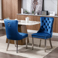 Nikki Collection Modern, High End Tufted Solid Wood Contemporary Velvet Upholstered Dining Chair With Chrome Stainless Steel Plating Legs,Nailhead Trim,Set Of 2,Blue And Chrome, Sw1701Bl Blue Foam Velvet