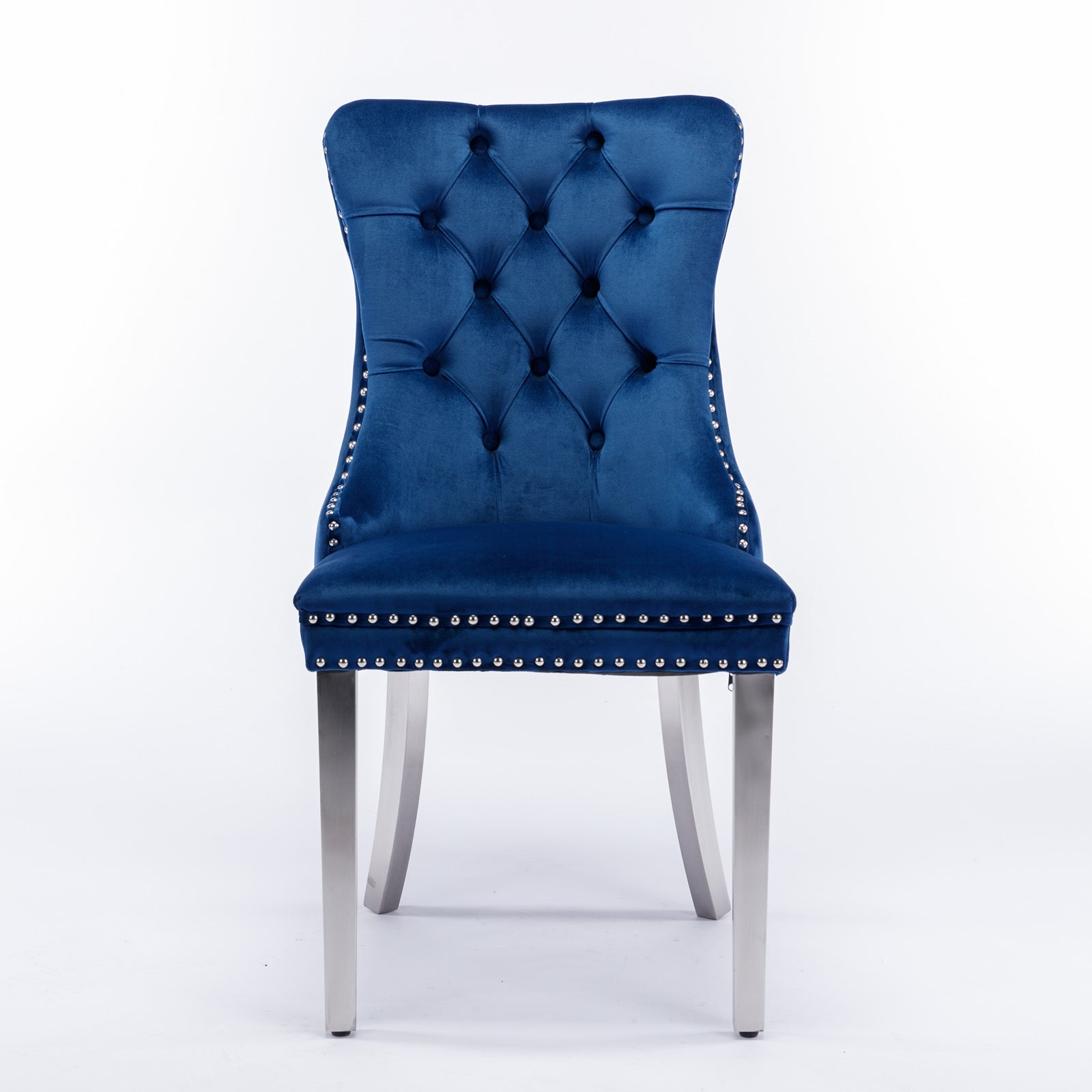 Nikki Collection Modern, High End Tufted Solid Wood Contemporary Velvet Upholstered Dining Chair With Chrome Stainless Steel Plating Legs,Nailhead Trim,Set Of 2,Blue And Chrome, Sw1701Bl Blue Foam Velvet