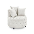 Velvet Upholstered Swivel Chair For Living Room, With Button Tufted Design And Movable Wheels, Including 3 Pillows, Beige Beige Foam