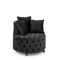 Velvet Upholstered Swivel Chair For Living Room, With Button Tufted Design And Movable Wheels, Including 3 Pillows, Black Black Foam