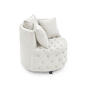 Velvet Upholstered Swivel Chair For Living Room, With Button Tufted Design And Movable Wheels, Including 3 Pillows, Beige Beige Foam