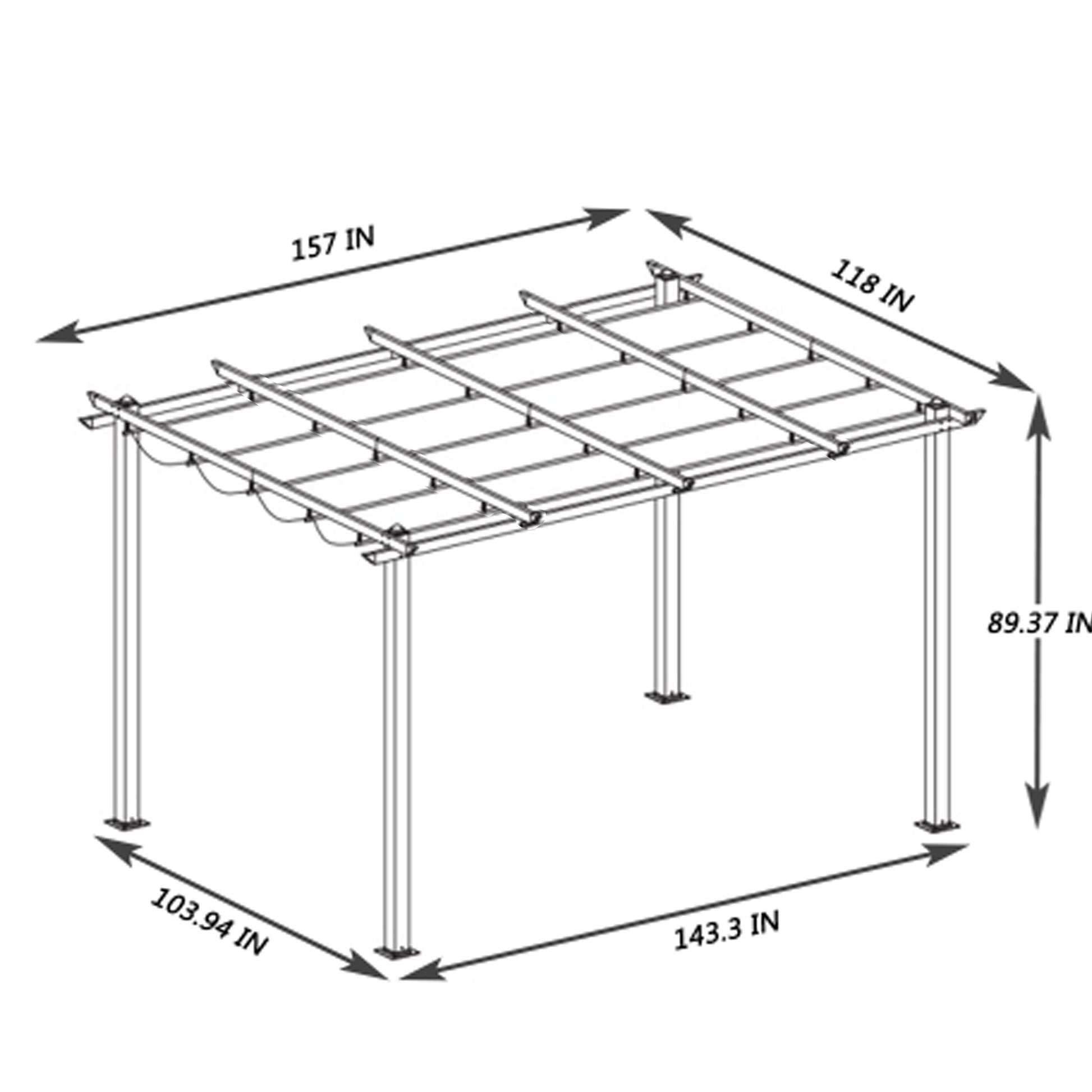 13X10 Ft Outdoor Patio Retractable Pergola With Canopy Sunshelter Pergola For Gardens,Terraces,Backyard, Gray Gray Aluminium